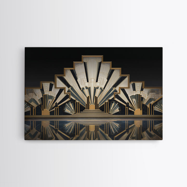 Tropical Hotel Facade Canvas Print, Art Deco Art, Downloadable Art, Living Room Decor, Watercolor Art, Glamour, ADA-3x2-44
