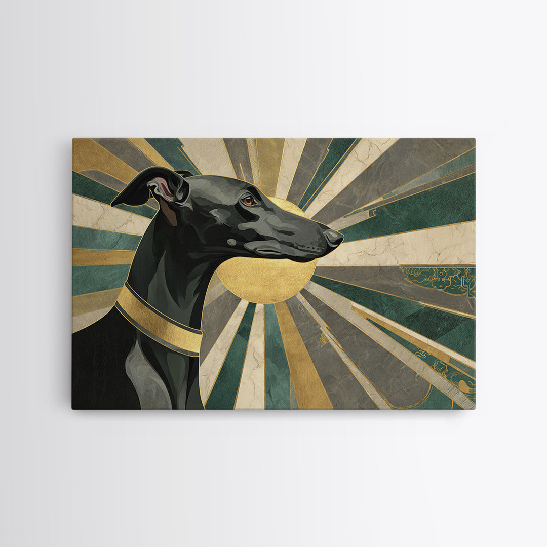 Elegant Greyhound Silhouette Framed Canvas Print, Art Deco Art, Gallery Decor, Living Room Decor, Fine Art, Glamour, Wall Art, ADA-3x2-45