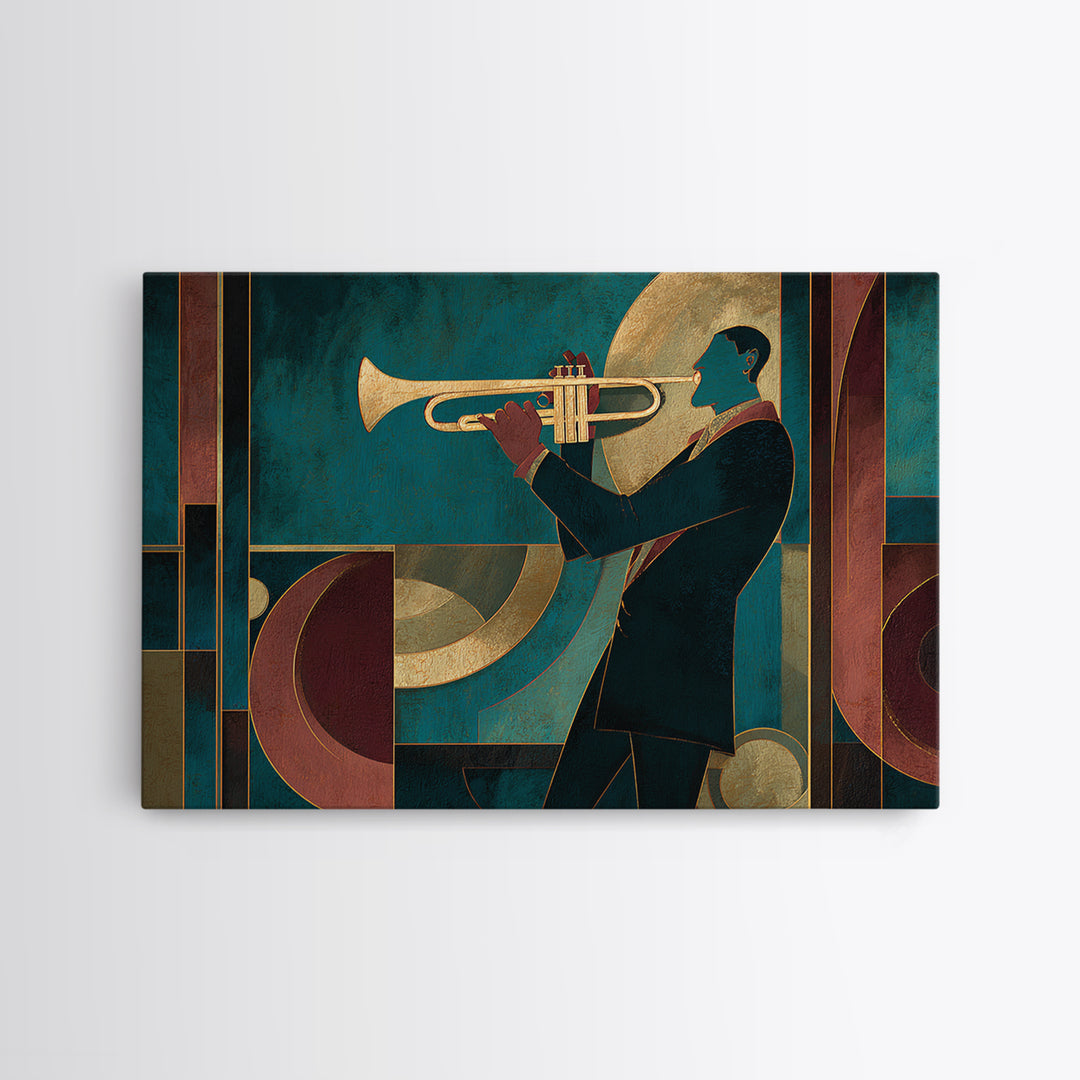 Jazz Trumpet Player Canvas Print, Art Deco Art, Room Decor, Living Room Decor, Fine Art, Glamour, Digital Art, Printable, ADA-3x2-56