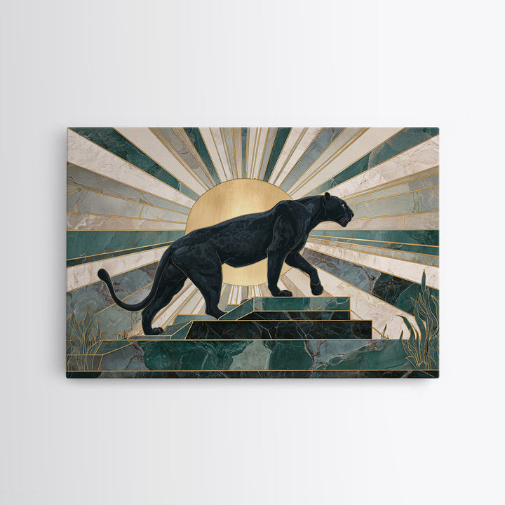 Black Panther Sculpture on a Marble Plinth Framed Canvas Print, Art Deco Art, Wall Art Print, Living Room Decor, Glamour, ADA-3x2-63