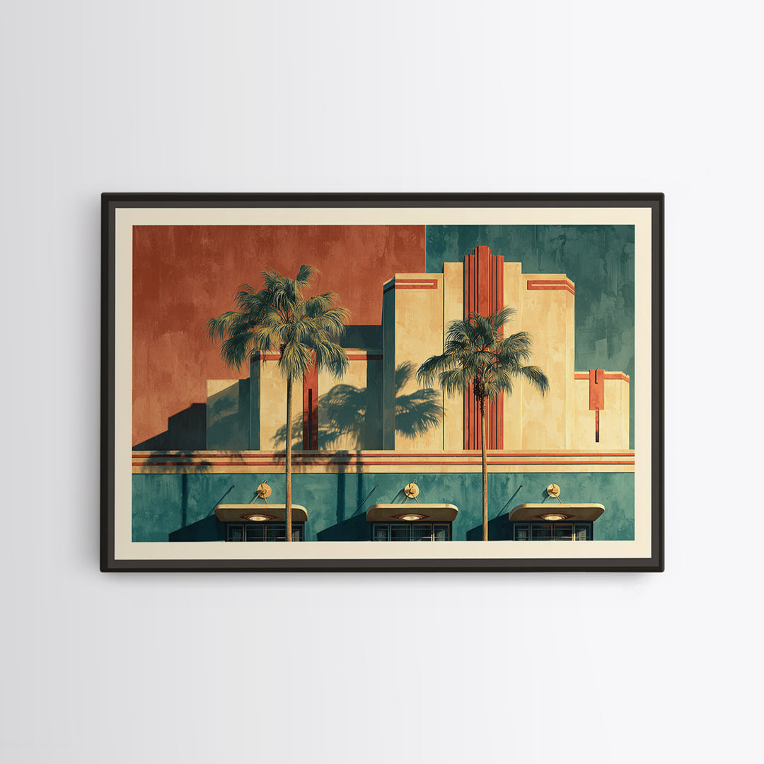 Tropical Hotel Facade Canvas Print, Art Deco Art, Minimalist Decor, Living Room Decor, Fine Art, Glamour, Wall Art Prints, ADA-3x2-68