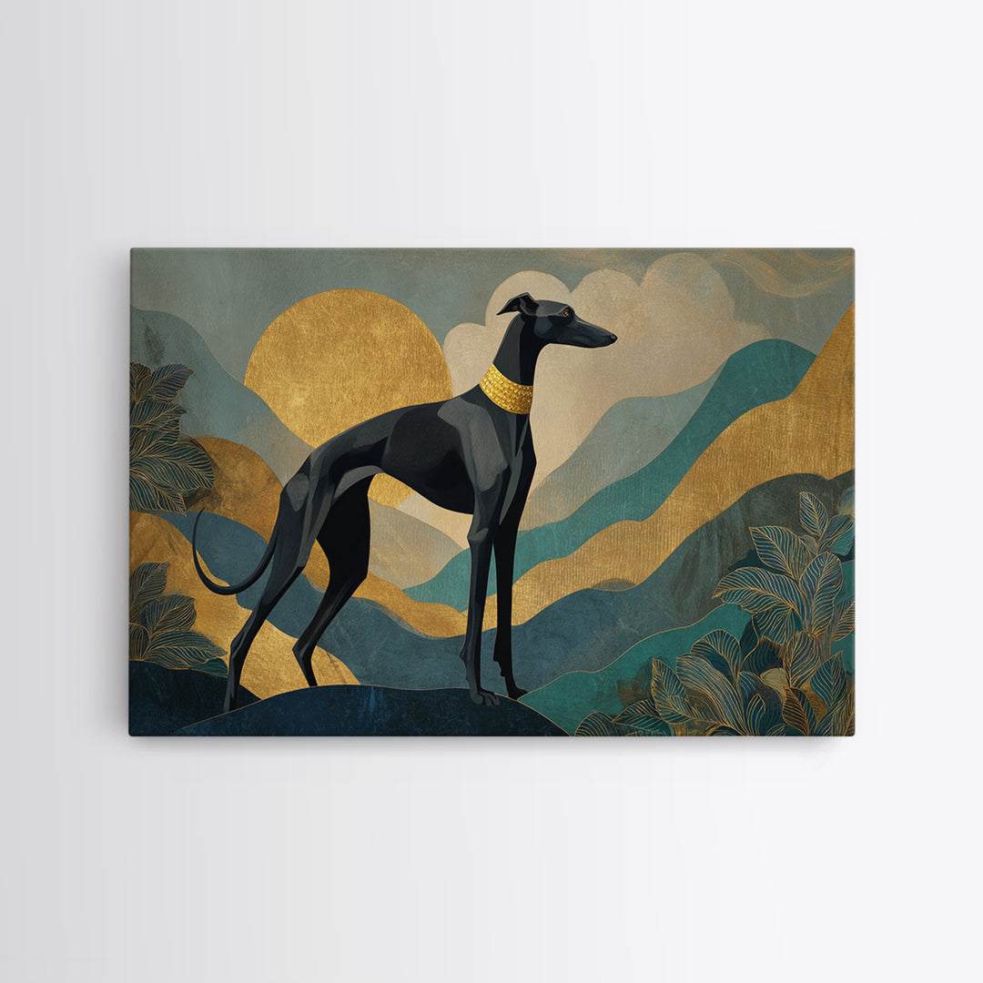 Elegant Greyhound Silhouette Framed Canvas Print, Art Deco Art, Gallery Decor, Living Room Decor, Fine Art, Glamour, Wall Art, ADA-3x2-69
