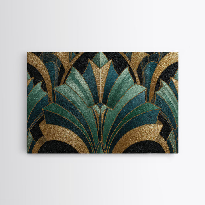 Fan Shaped Shell Motif Canvas Print, Art Deco Art, Living Room Decor, Abstract Art, Glamour, Mid Century Modern, ADA-3x2-72