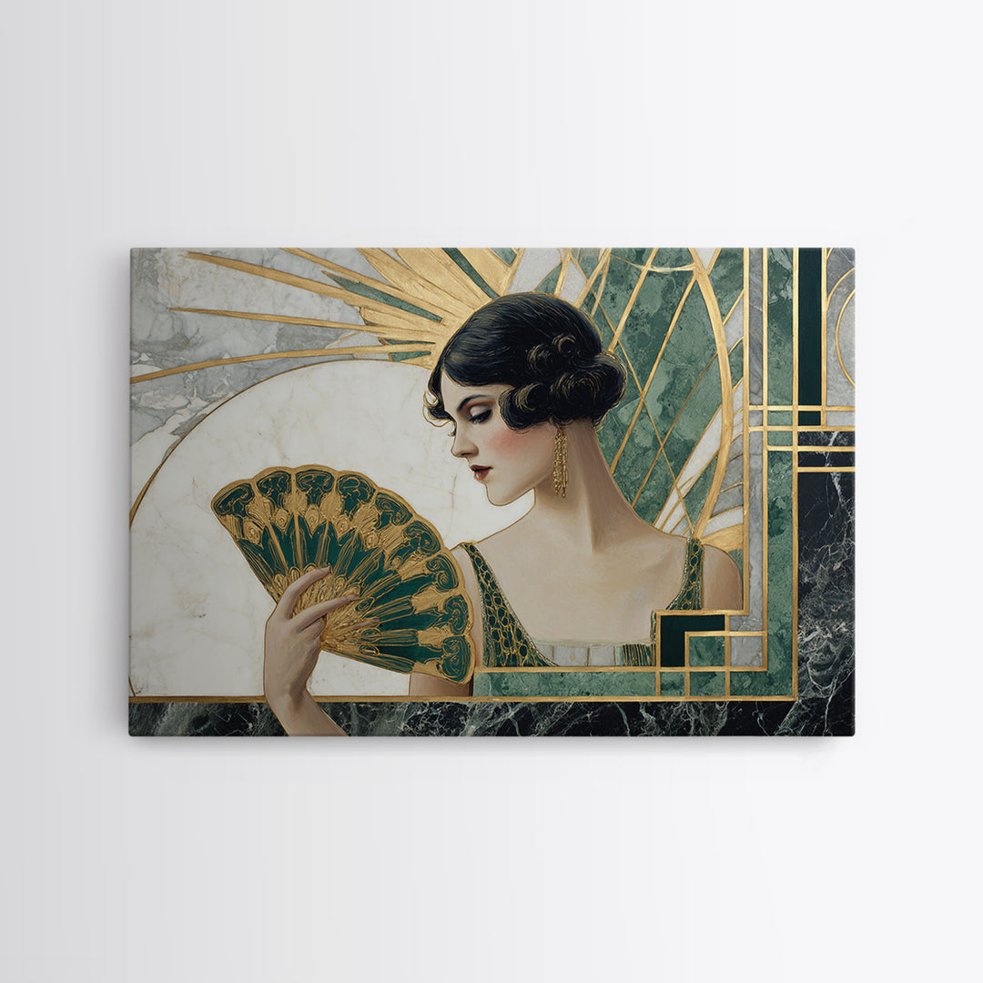Glamorous 1920s Woman Framed Canvas Print, Art Deco Art, Room Decor, Living Room Decor, Oil Painting, Glamour, Digital Art, ADA-3x2-77