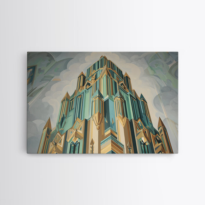 Stylized Skyscraper Crown Canvas Print, Art Deco Art, Art Deco Wallpaper, Living Room Decor, Fine Art, Glamour, ADA-3x2-98