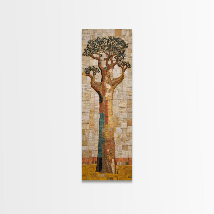 Textured Neutral Baobab Tree, African Wall Art, Beige Motherland Decor, Modern Safari Landscape, Framed Canvas Print Gift