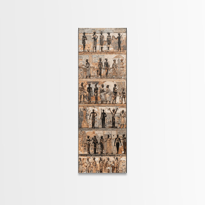 Sepia Egyptian Figures And Hieroglyphs, African Wall Art, Ancient Culture Art, Neutral Framed Canvas Print Decor Gift For Home