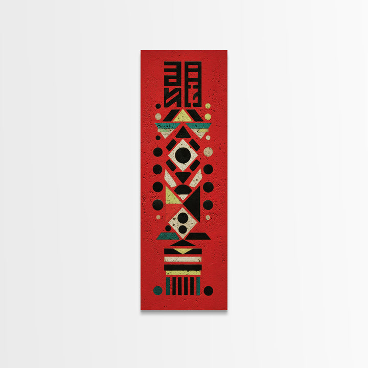 Red Tribal Geometric Totem, African Wall Art, Modern Afro Decor, Ethnic Pattern Framed Canvas Print Statement Gift For Home