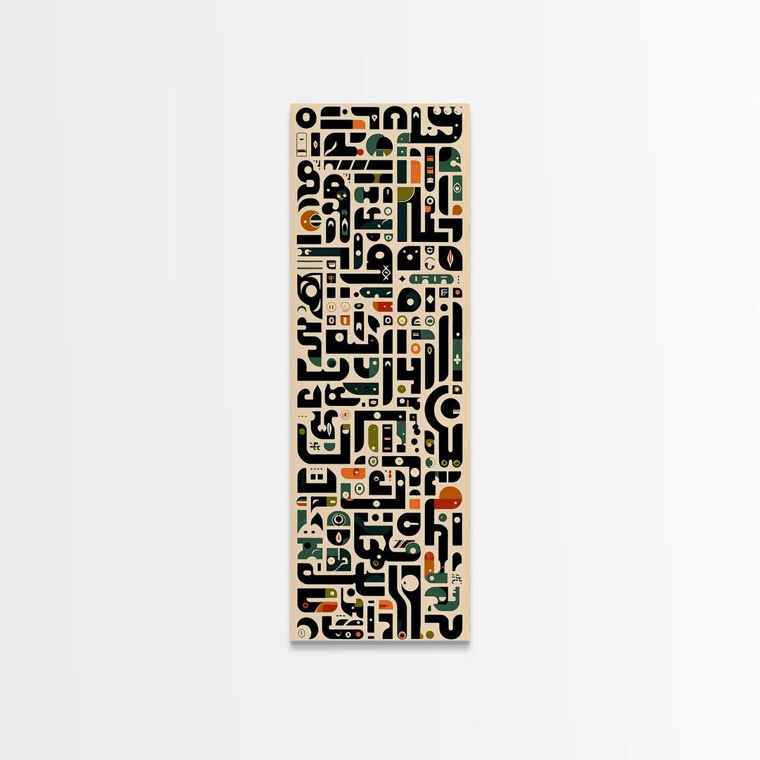 Cream Black African Glyph Pattern Framed Canvas Print, Modern Tribal Wall Decor, Afrocentric Office Art, Cultural Home Gift