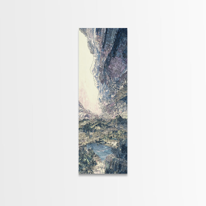 Snowy Alpine Valley Landscape Wall Art, Mountain Nature Canvas Decor, Large Living Room Art, Dreamy Blue Home Decor Gift