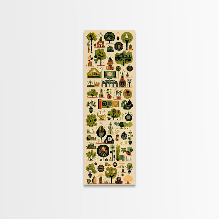 Whimsical African Garden Icon Wall Art, Botanical Pattern Canvas, Green Nature Decor, Modern Afrocentric Home Decor Gift