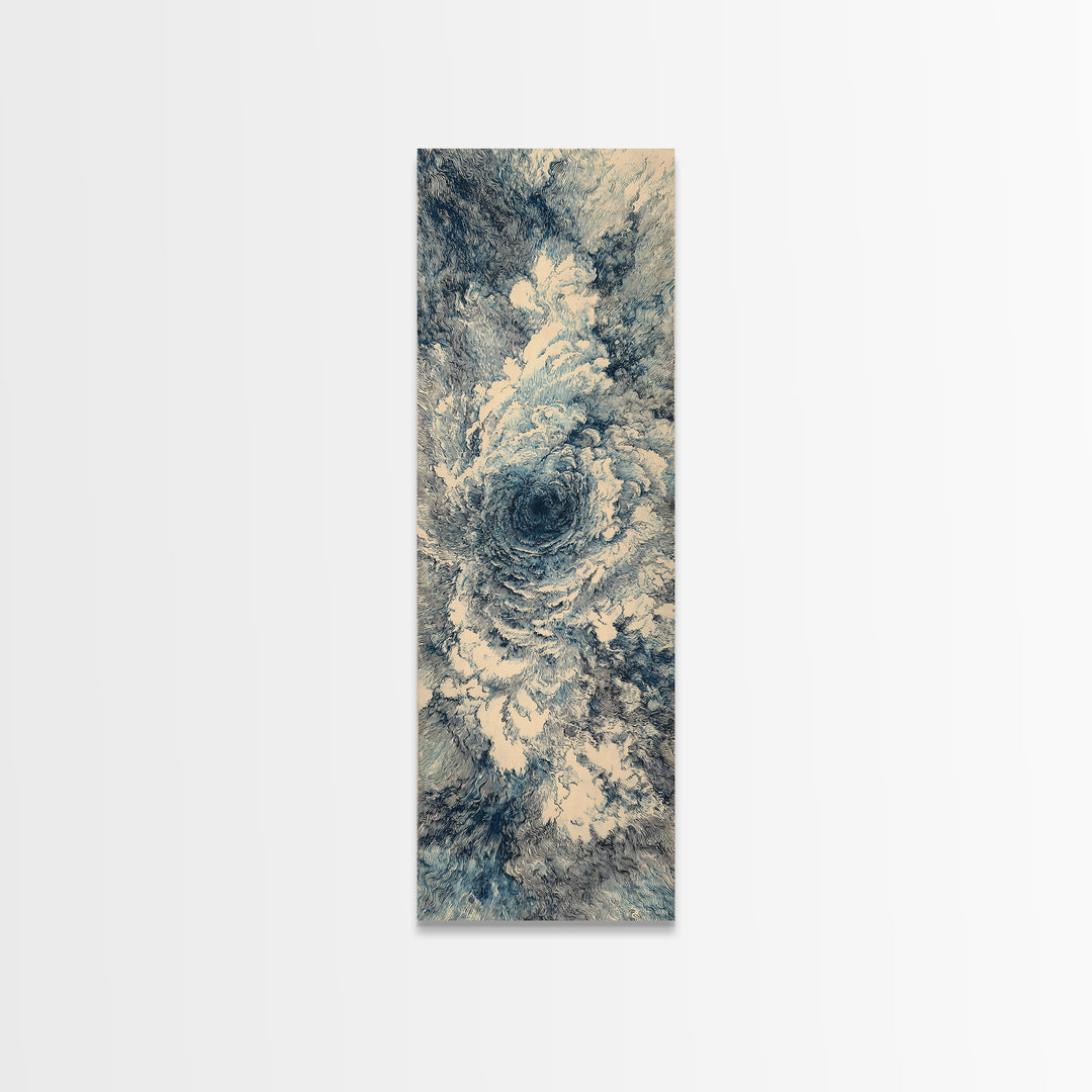 Blue Cream Swirling Ocean Vortex Abstract Wall Art, Minimalist Canvas Print, Modern Coastal Decor, Dreamy Large Art Gift