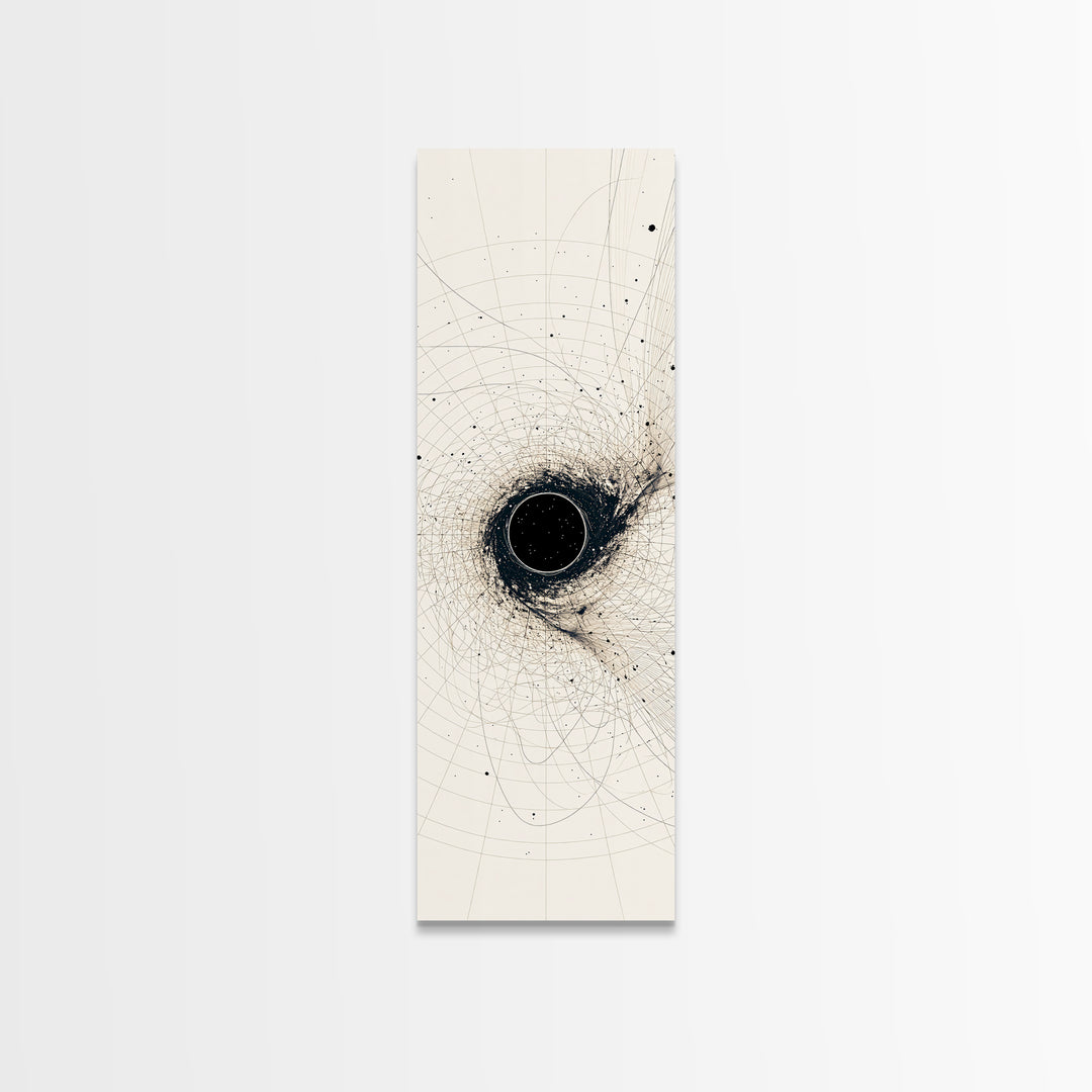 Minimal Black Singularity With Orbital Lines Wall Art, Abstract Canvas Print, Modern Minimalist Decor, Geometric Art Gift