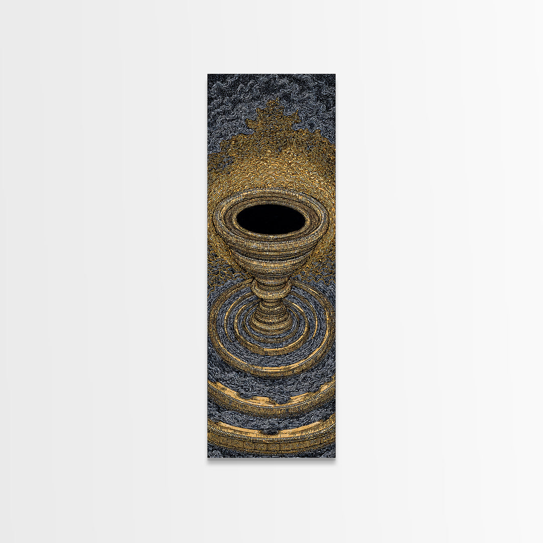 Golden Chalice Portal With Rippling Rings Canvas Print, Black And Gold Wall Art, Luxury Abstract Decor, Statement Art Gift