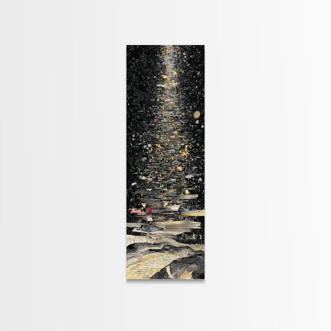 Moonlit Starry Night Abstract Canvas Print, Black And Gold Modern Art, Mystical Wall Decor, Statement Home Decor Gift For Him