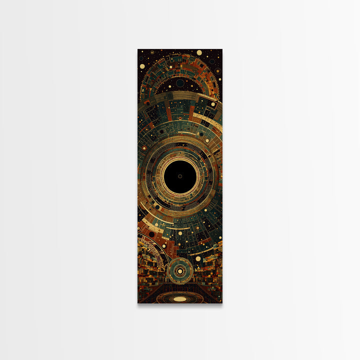 Futuristic African City Portal With Geometric Rings Framed Canvas Print, Afrocentric Wall Art, Modern Black Culture Decor