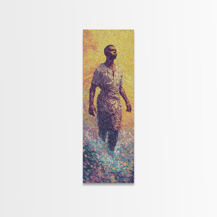 Radiant African Man Walking Through Water Canvas Print, Afrocentric Black Art, Spiritual Wall Decor, Modern Portrait Gift