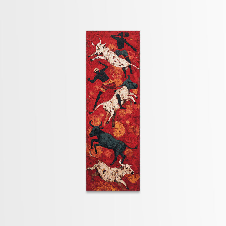 Red Cave Style Cattle Silhouettes Wall Art, African Animal Art Canvas Print, Tribal Safari Decor, Rustic Statement Home Gift