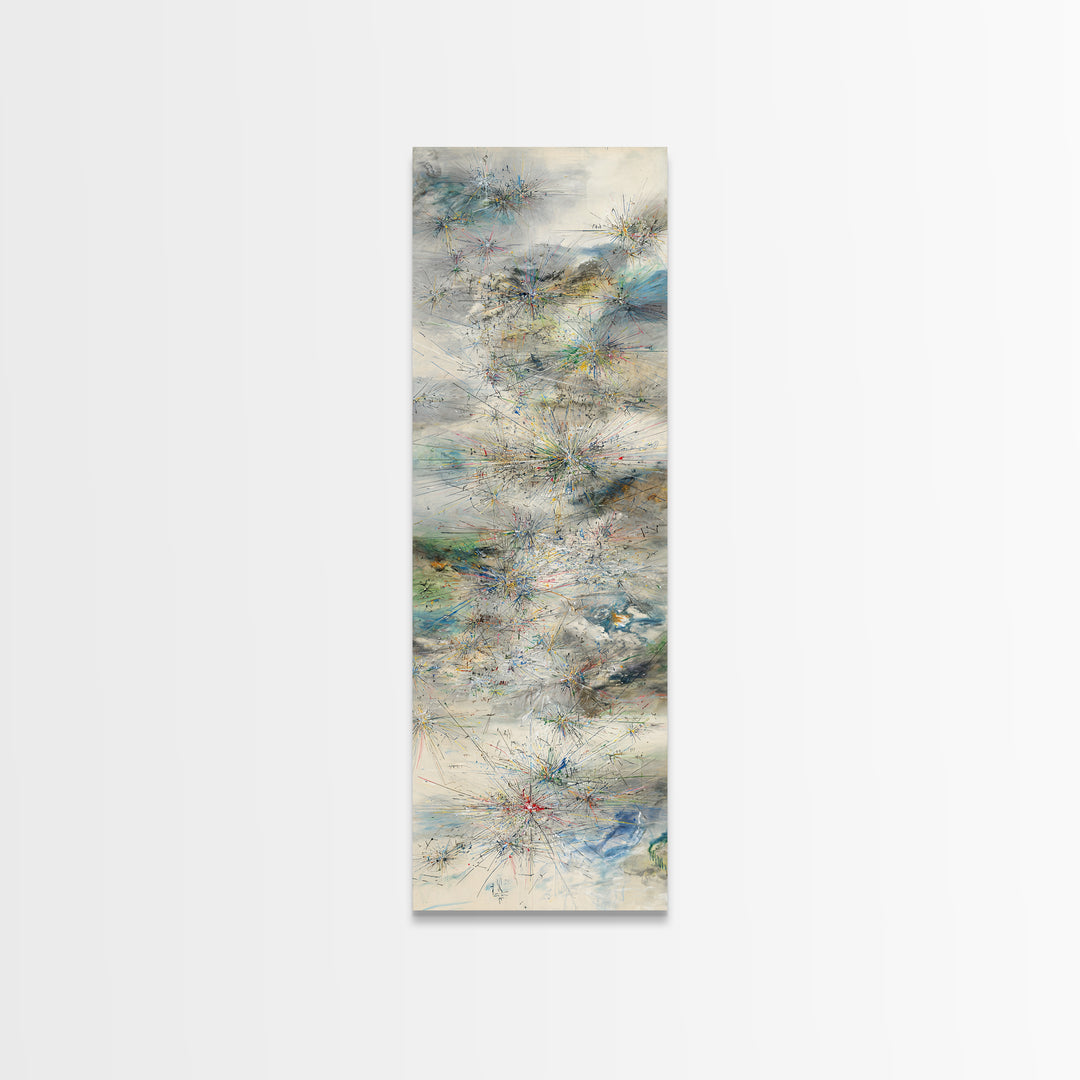 Misty Abstract Landscape With Fine Lines Framed Canvas Print, Contemporary Wall Art, Neutral Home Decor For Office And Living Room