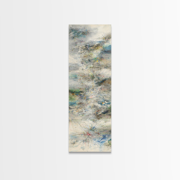 Misty Abstract Landscape With Fine Lines Framed Canvas Print, Contemporary Wall Art, Neutral Home Decor For Office And Living Room