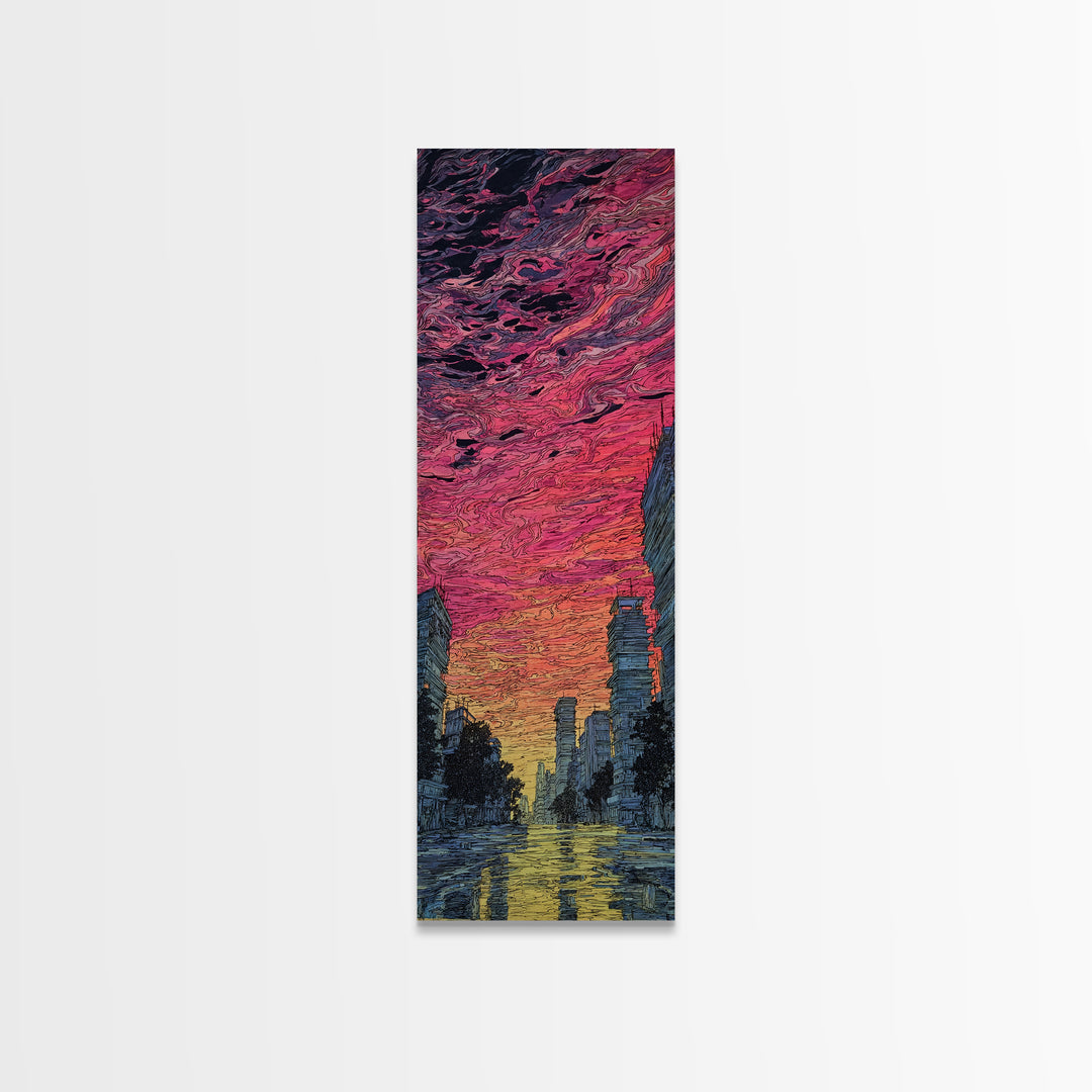 Dramatic Sunset City Skyline Canvas Print, Urban Wall Art, Modern African Inspired Decor, Moody Skyscraper Living Room Art