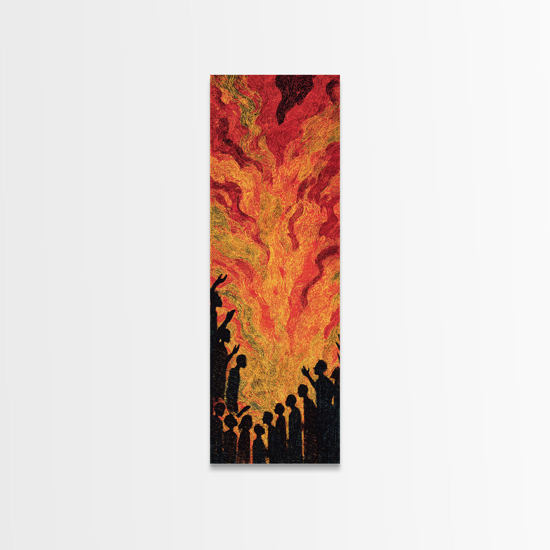Fiery Celebration Silhouettes Wall Art, African Culture Art, Bold Abstract Painting, Festival Energy Decor, Statement Canvas Print