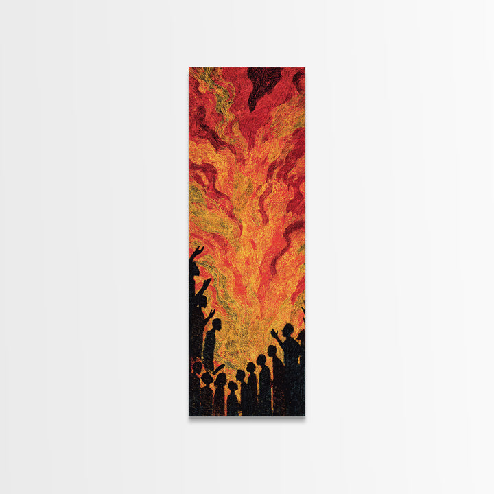 Fiery Celebration Silhouettes Wall Art, African Culture Art, Bold Abstract Painting, Festival Energy Decor, Statement Canvas Print