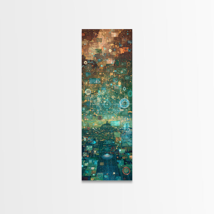Futuristic Teal Gold Circuit City Wall Art, Afrofuturism Decor, Abstract African Art Print, Modern Canvas Office Decor Gift