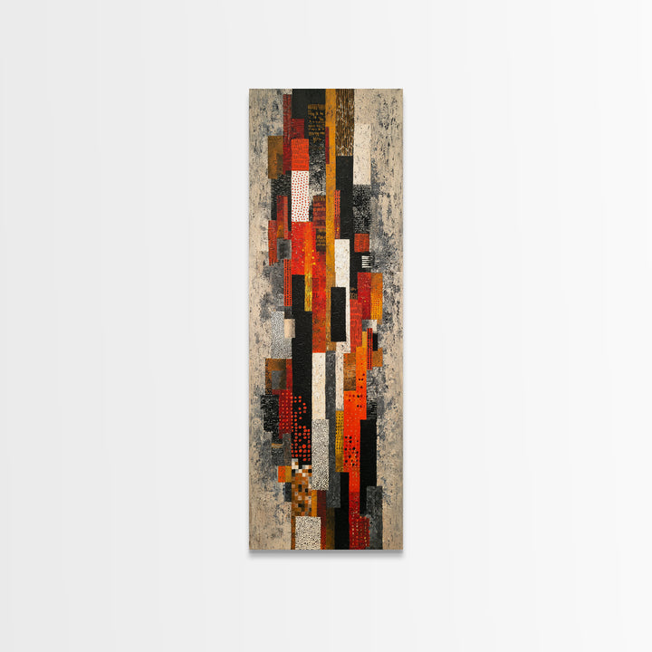 Red Black Geometric Textile Canvas Print, Abstract African Fabric Wall Decor, Modern Tribal Pattern Art, Bold Home Decor Gift