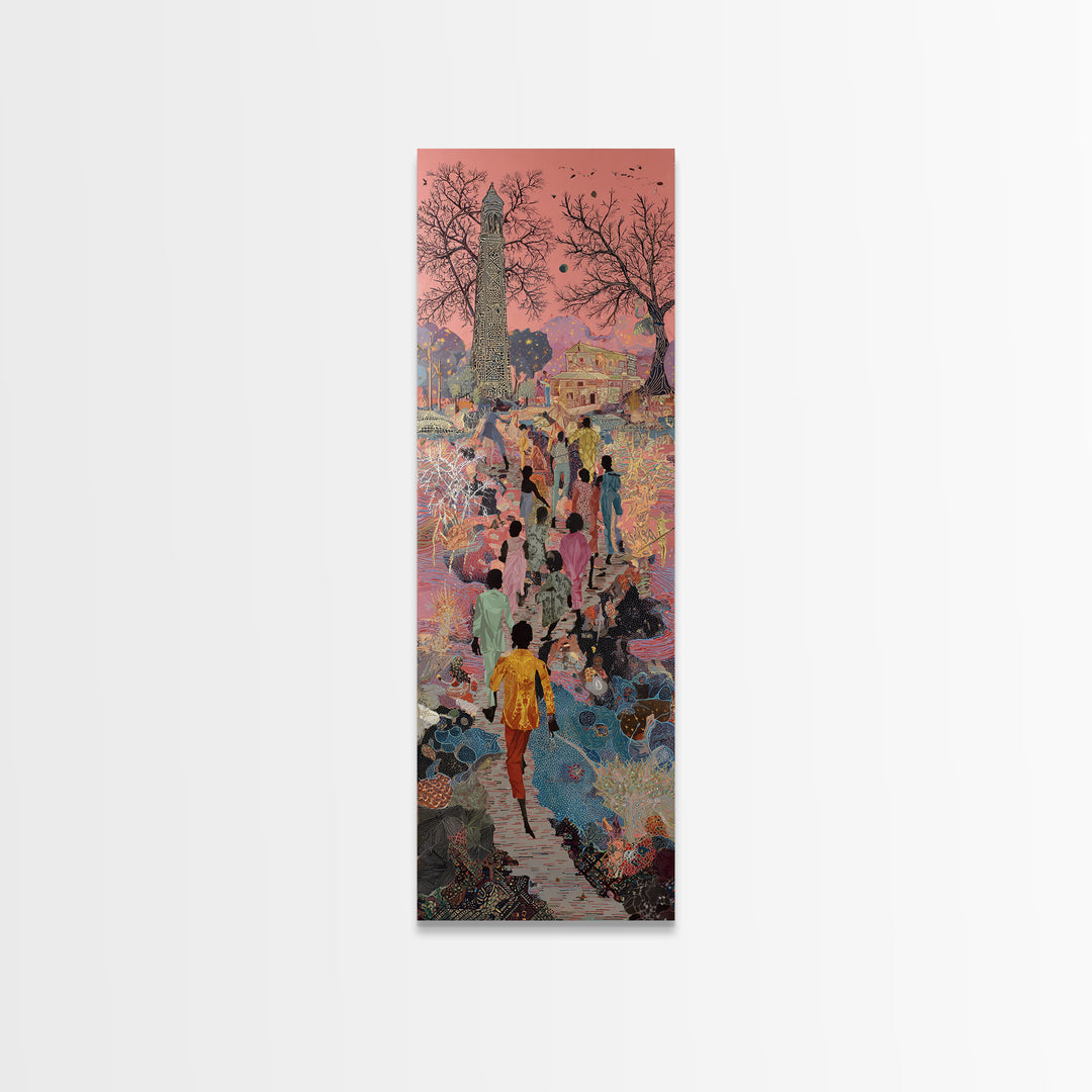 Surreal Garden Procession With Obelisk Wall Art, Mystical Cultural Landscape Print, Colorful Bohemian Home Decor Gift Poster