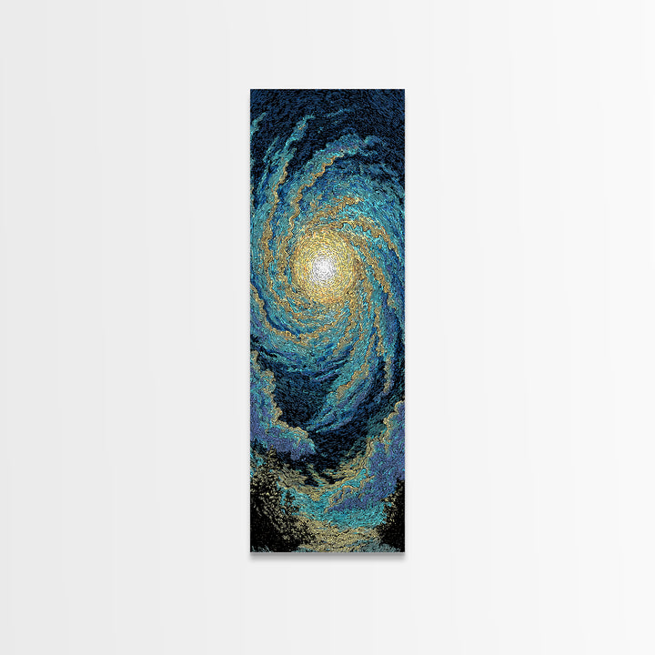 Blue Gold Spiral Galaxy Wall Art, Cosmic Abstract Canvas Print, Celestial Space Decor, Modern Astronomy Gift For Home Office Decor