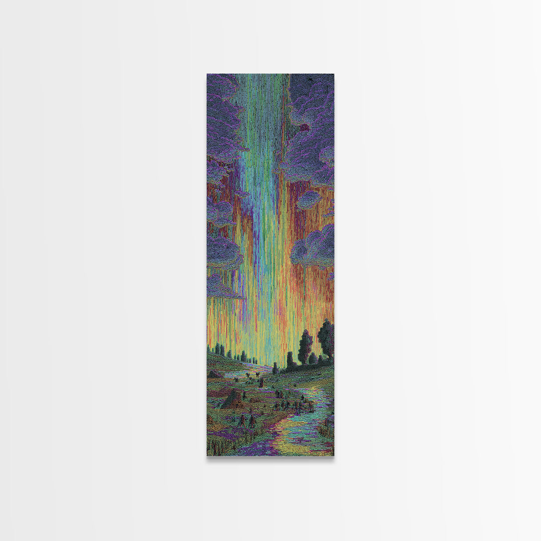 Luminous Jungle Path With Violet Trees Canvas Print, African Inspired Nature Scene Art, Dreamy Green Blue Wall Decor Gift