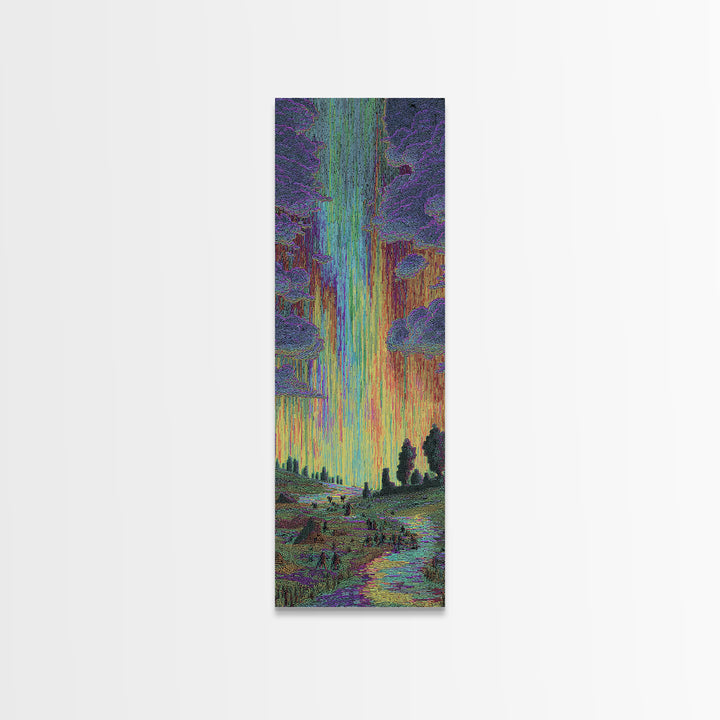Luminous Jungle Path With Violet Trees Canvas Print, African Inspired Nature Scene Art, Dreamy Green Blue Wall Decor Gift