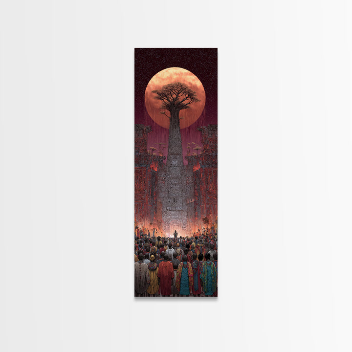 Giant Baobab Tree Beneath Copper Moon Canvas Print, African Landscape Art, Spiritual Tribal Decor, Ancestral Wall Gift Print