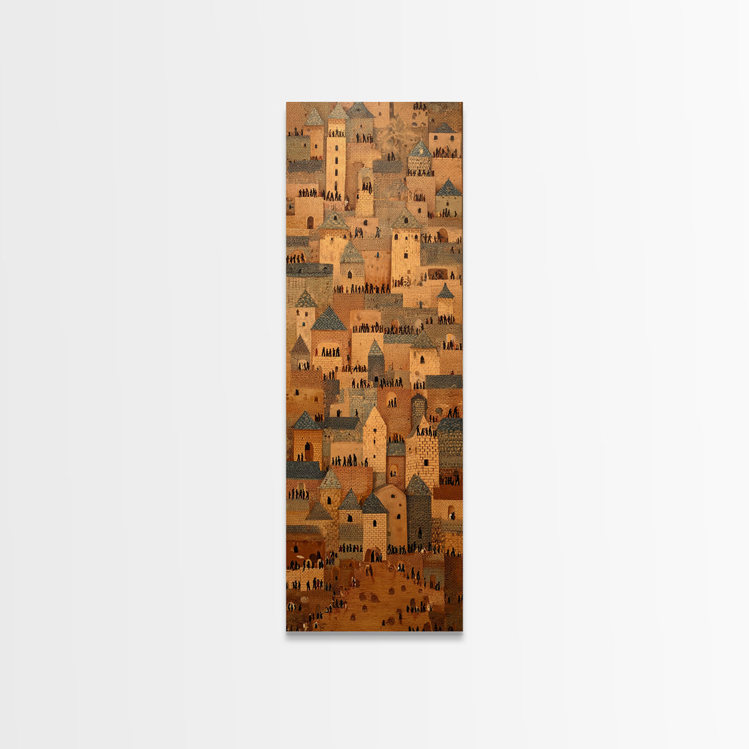 Sahel Mud Brick Village Wall Art, African Architecture Canvas Print, Earth Tone Cultural Decor, Tribal Cityscape Artwork