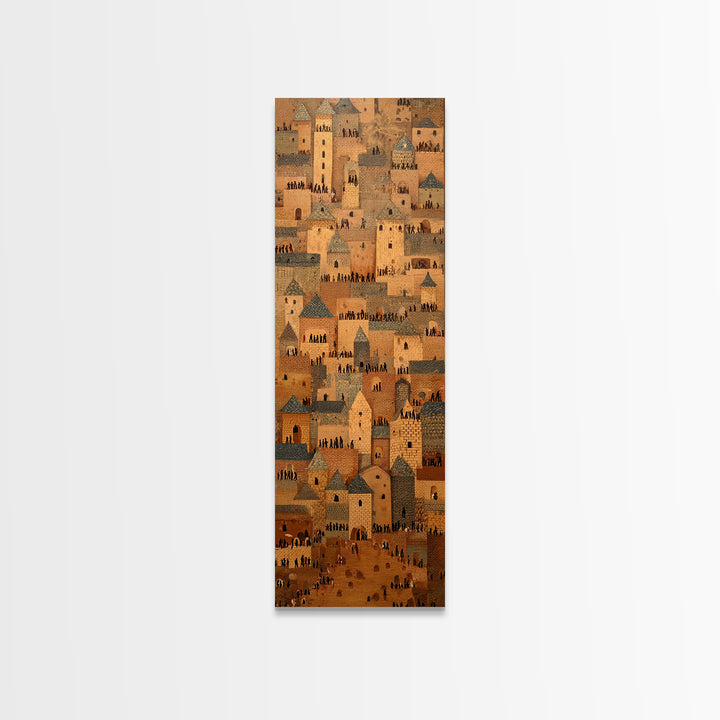 Sahel Mud Brick Village Wall Art, African Architecture Canvas Print, Earth Tone Cultural Decor, Tribal Cityscape Artwork