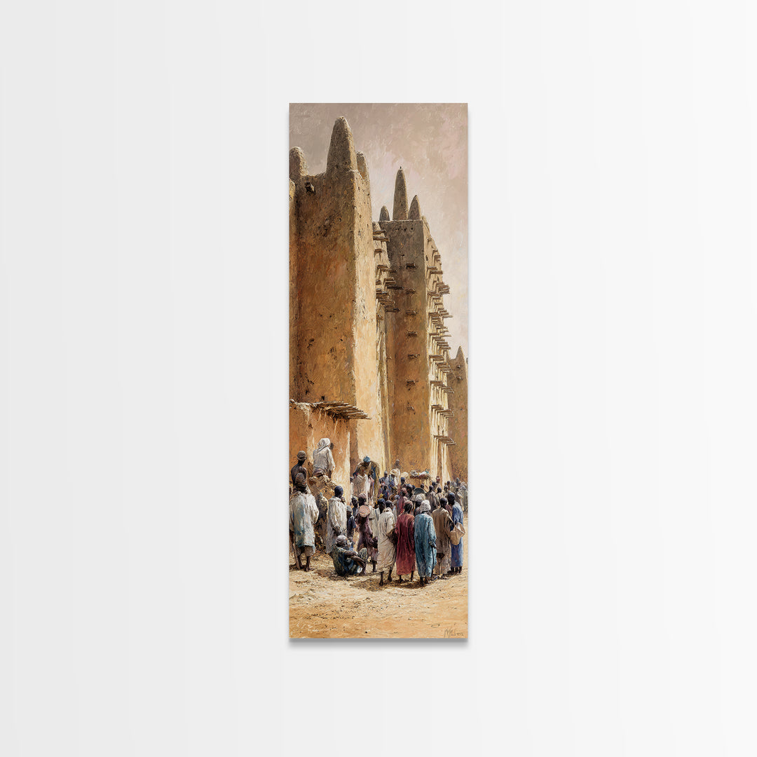 Djenne Mosque Street Wall Art, Mali Mud Brick Architecture Canvas Print, African Culture Decor, Sahel Travel Poster Artwork
