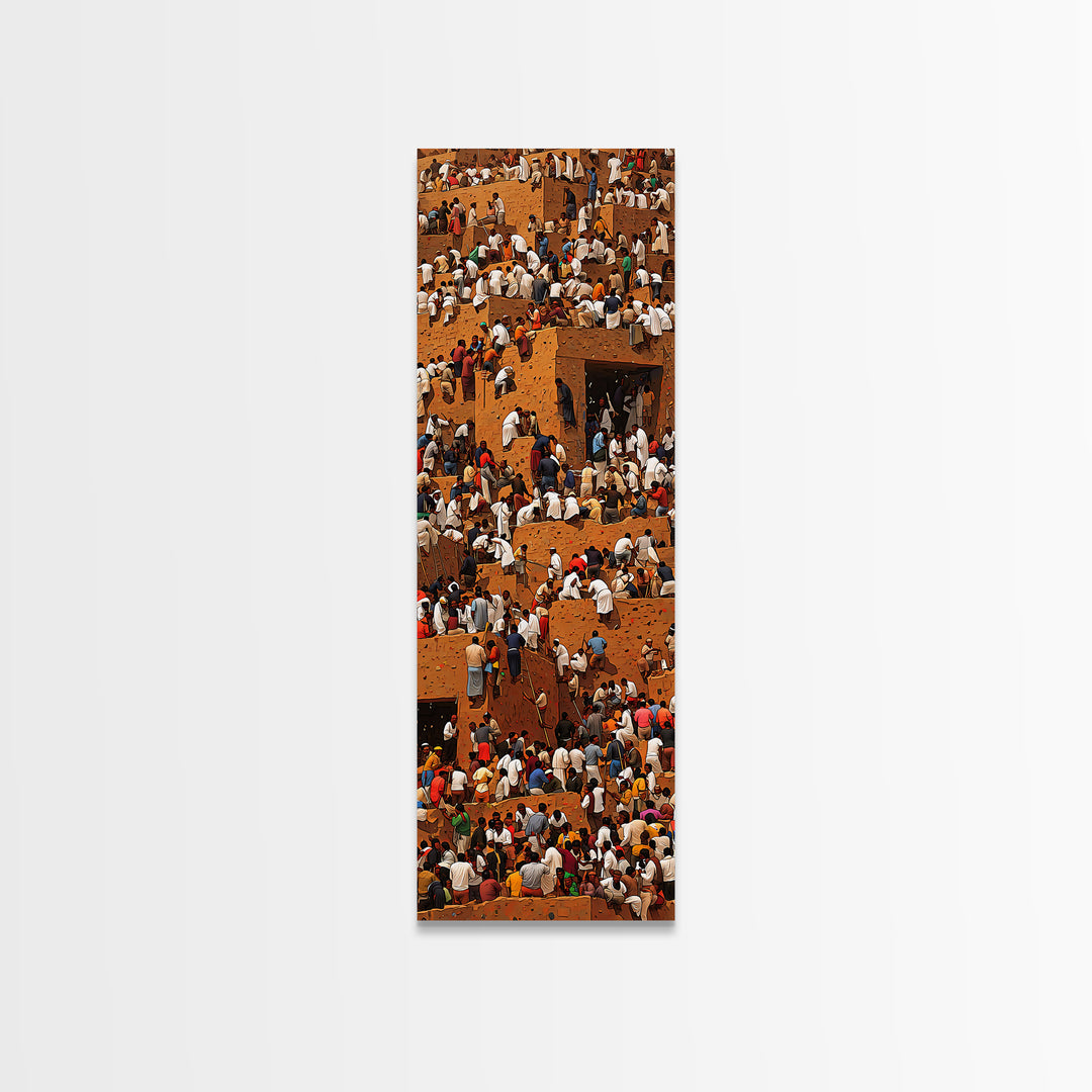 Crowded African Market Wall Art, Aerial Mud Brick Festival Canvas Print, Vibrant Cultural Decor, Sahel Cityscape Artwork