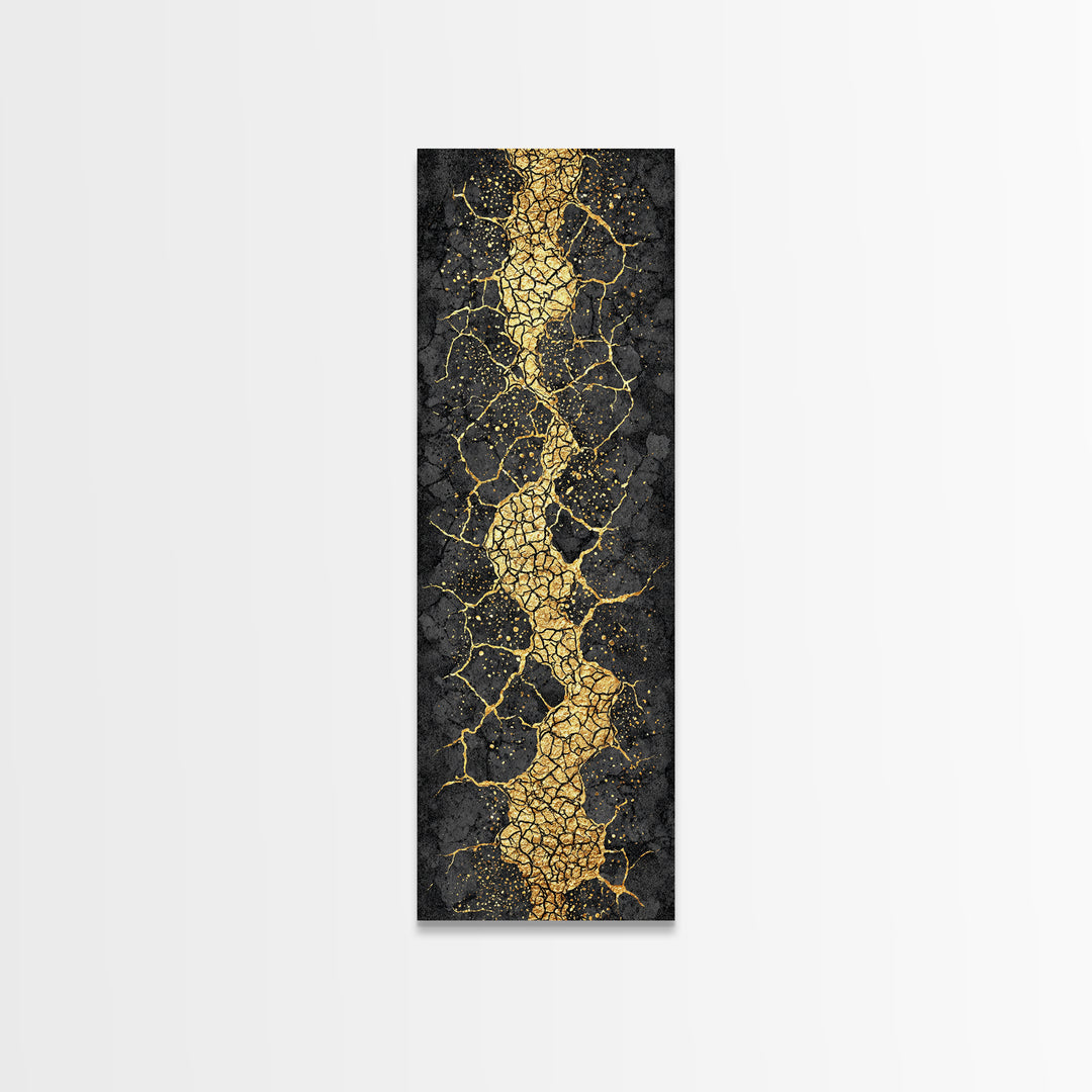 Black And Gold Kintsugi Crack Abstract Wall Art, Modern Canvas Art, Luxury Canvas Print, Textured Art Print, Bold Decor Gift