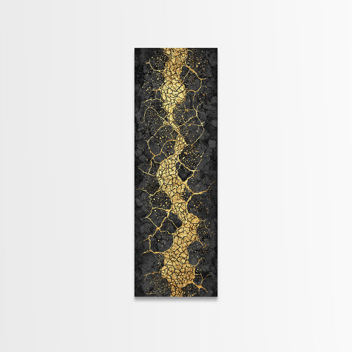 Black And Gold Kintsugi Crack Abstract Wall Art, Modern Canvas Art, Luxury Canvas Print, Textured Art Print, Bold Decor Gift
