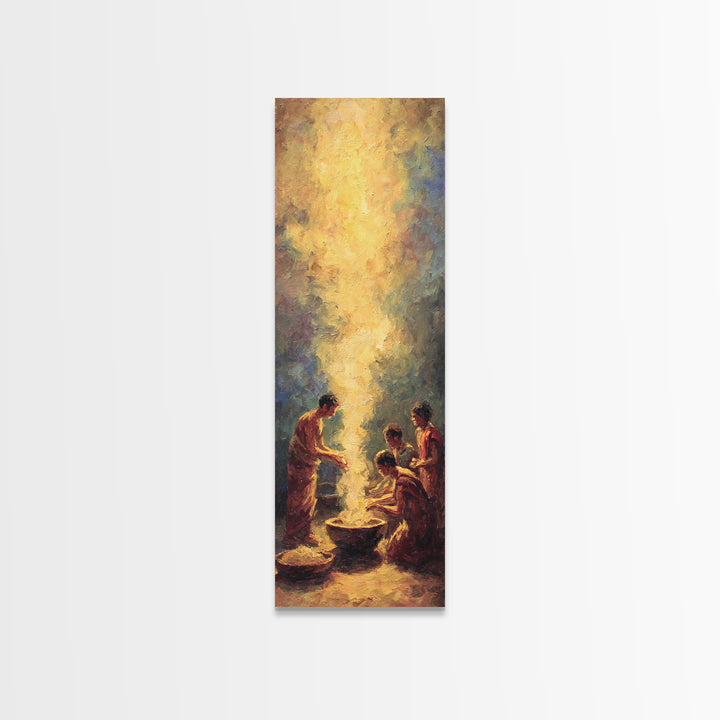 Golden African Family Firelight Gathering Framed Canvas Print, African Painting, Black Family Art, Spiritual Wall Art, Warm Decor