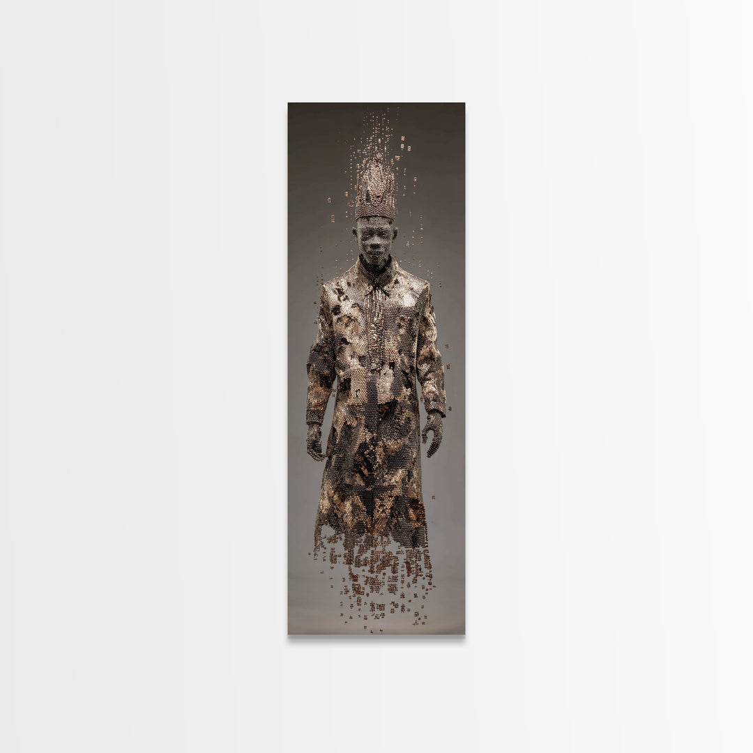 Dissolving African King In Ceremonial Robe Canvas Print, African Warrior Art, Tribal Portrait Wall Art, Afrocentric Decor