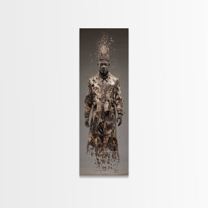 Dissolving African King In Ceremonial Robe Canvas Print, African Warrior Art, Tribal Portrait Wall Art, Afrocentric Decor