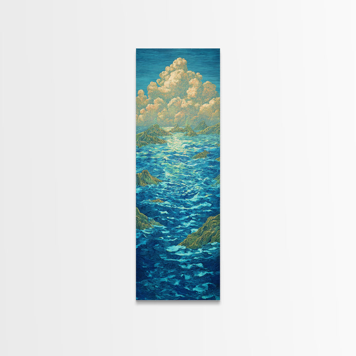 Turquoise Ocean With Golden Clouds Canvas Print, Blue Seascape Wall Art, Dreamy Nature Scene Art, Coastal Home Decor Gift