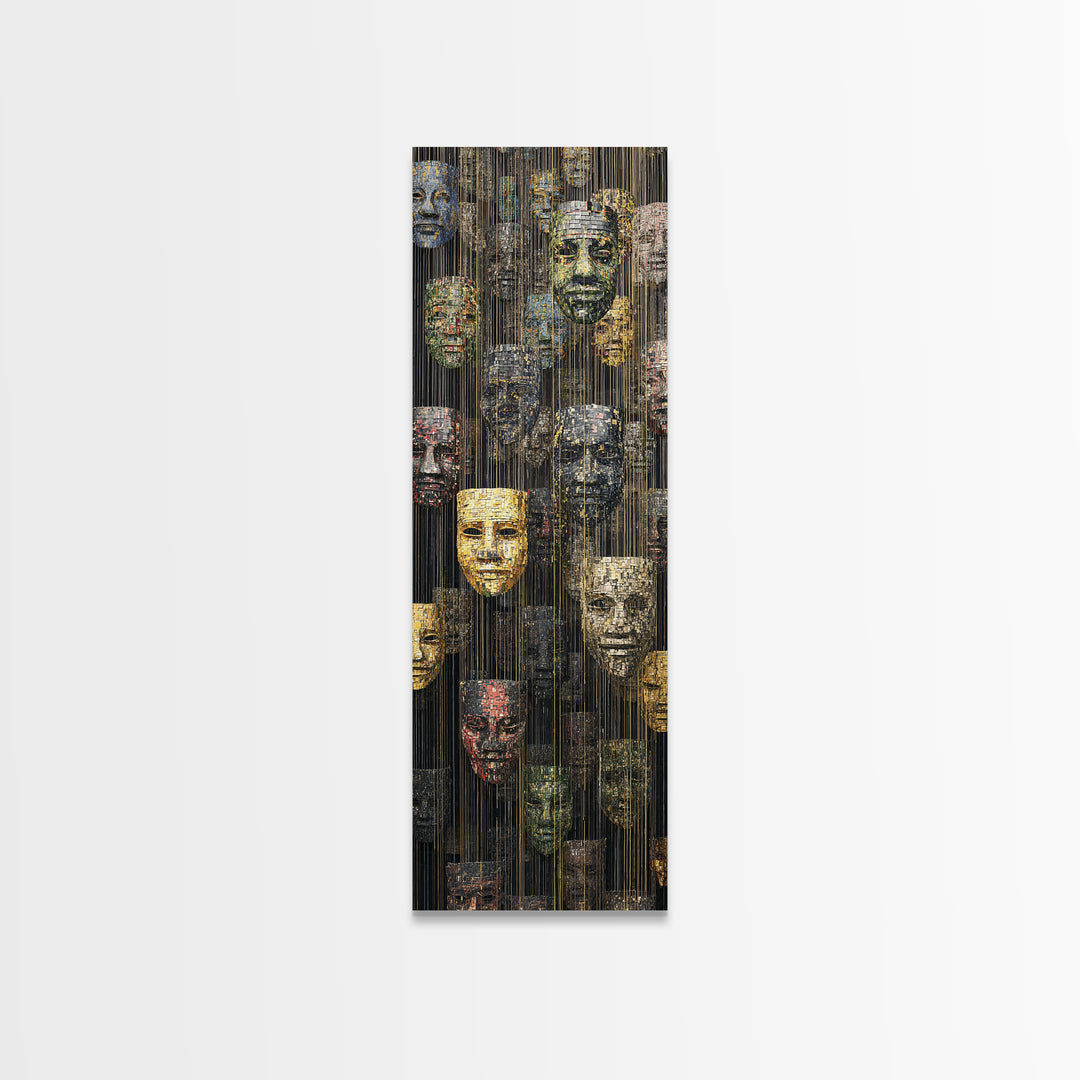 Hanging African Mask Gallery Wall Art, Black Gold Tribal Canvas Print, Afrocentric Culture Decor, Statement Artwork Gift