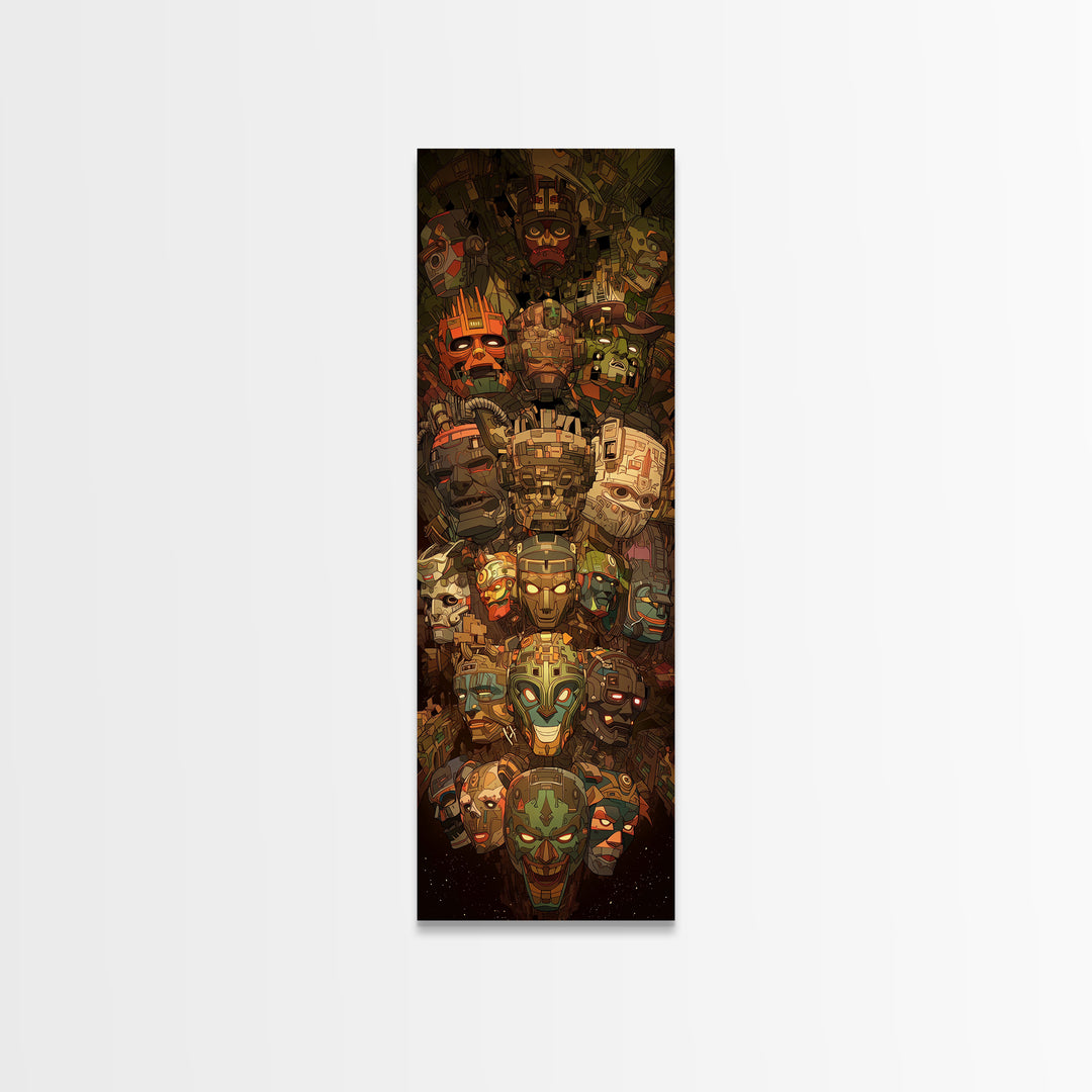 Colorful Tribal Mask Totem Canvas Print, African Mask Art, African Tribal Art, Bold Home Decor, Vibrant Afrocentric Wall Art