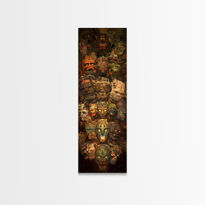 Colorful Tribal Mask Totem Canvas Print, African Mask Art, African Tribal Art, Bold Home Decor, Vibrant Afrocentric Wall Art