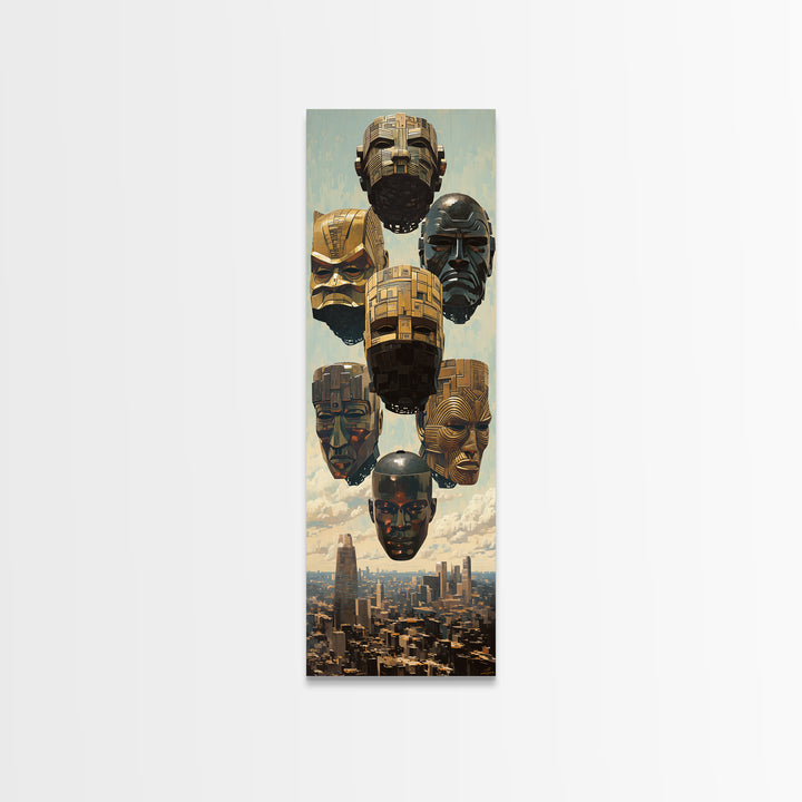 Futuristic Gold And Black Masks Wall Art, Afrofuturism Decor, Modern African Art, Urban Wall Decor, Unique Canvas Print Gift