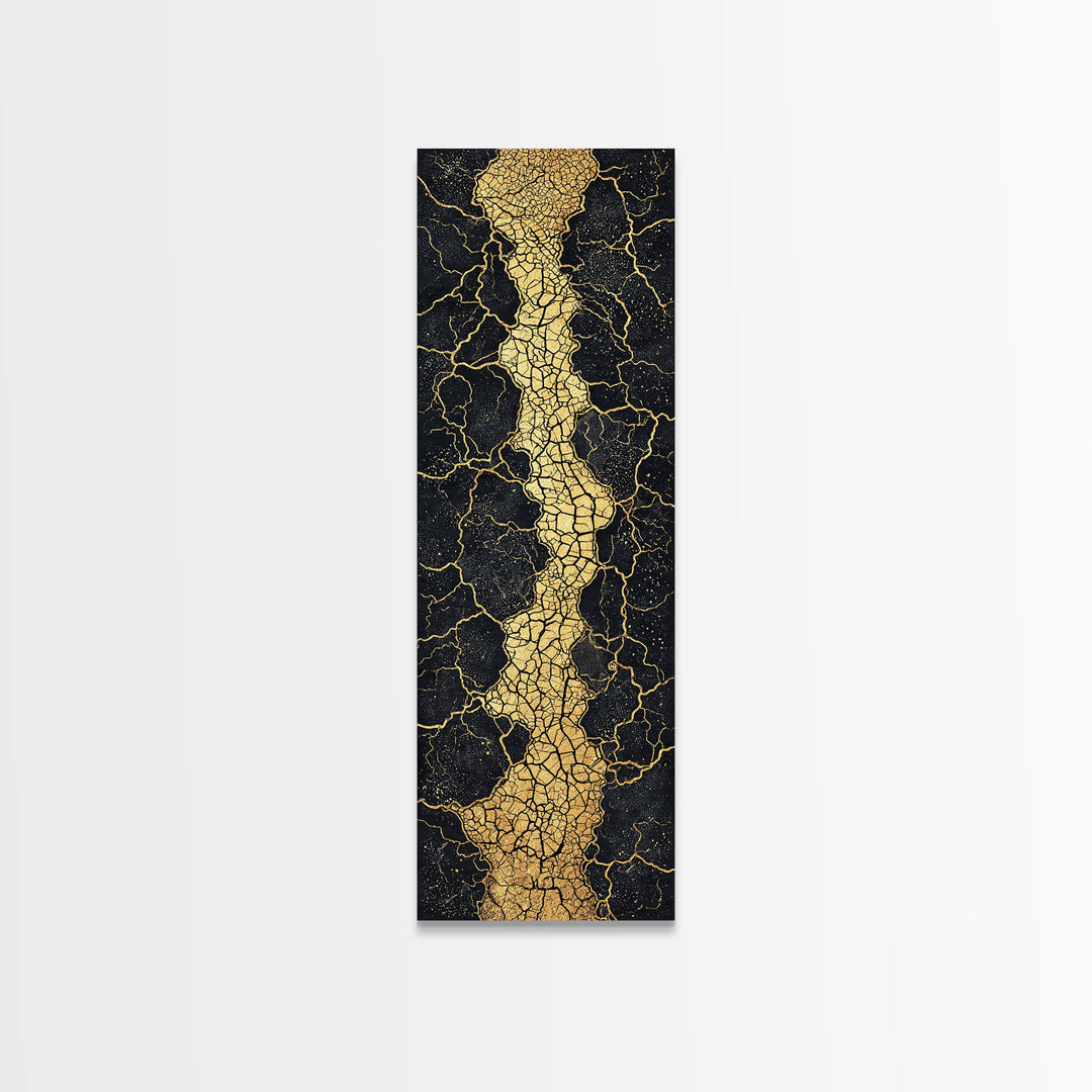 Gold Cracked Abstract River Wall Art, Black And Gold Art, Earth Tone Wall Decor, Modern Abstract Art, Premium Canvas Print