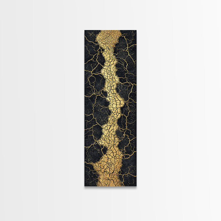 Gold Cracked Abstract River Wall Art, Black And Gold Art, Earth Tone Wall Decor, Modern Abstract Art, Premium Canvas Print